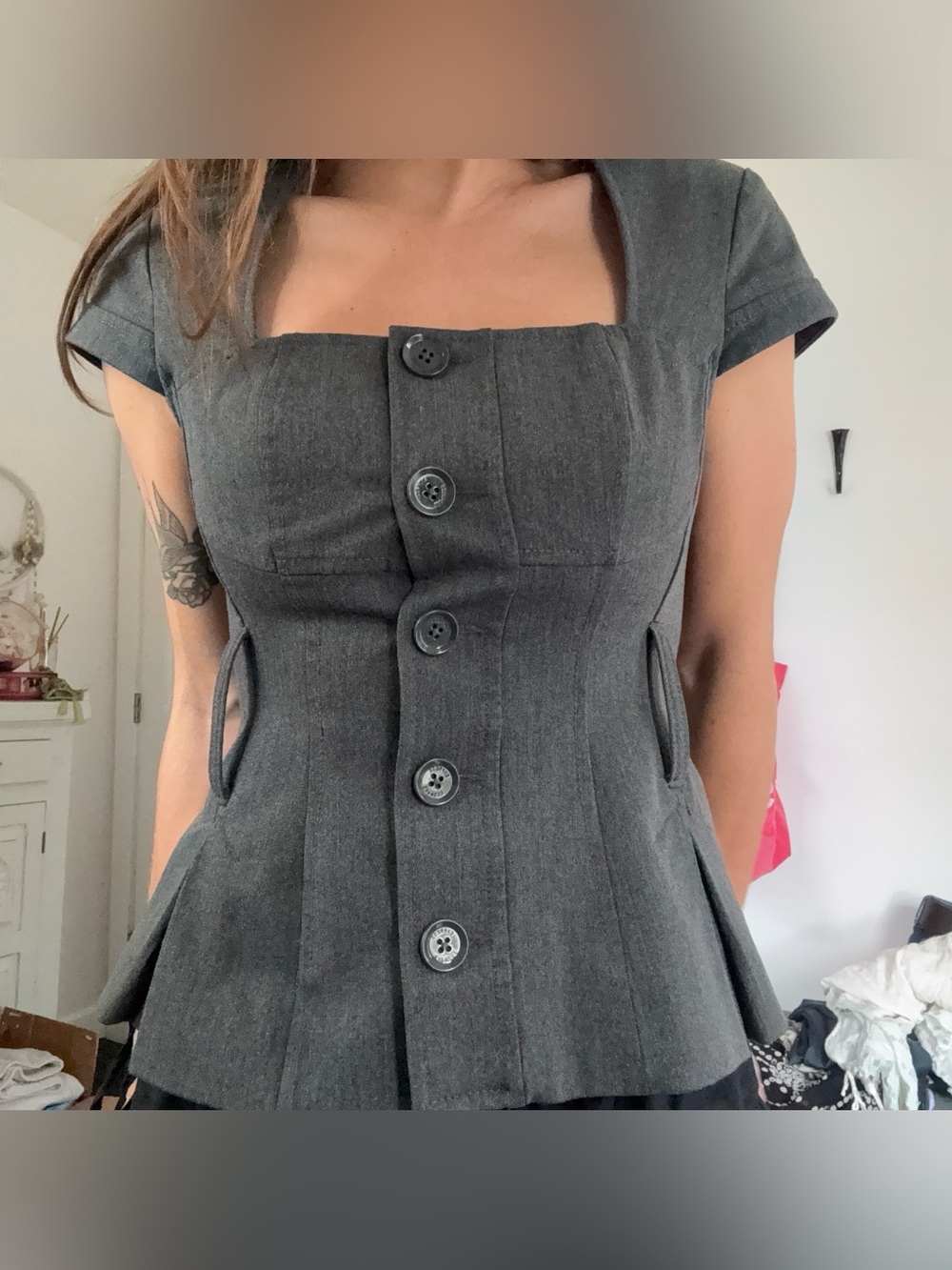 Express Design Studio Gray Peplum Button Front Corset Top Size 4